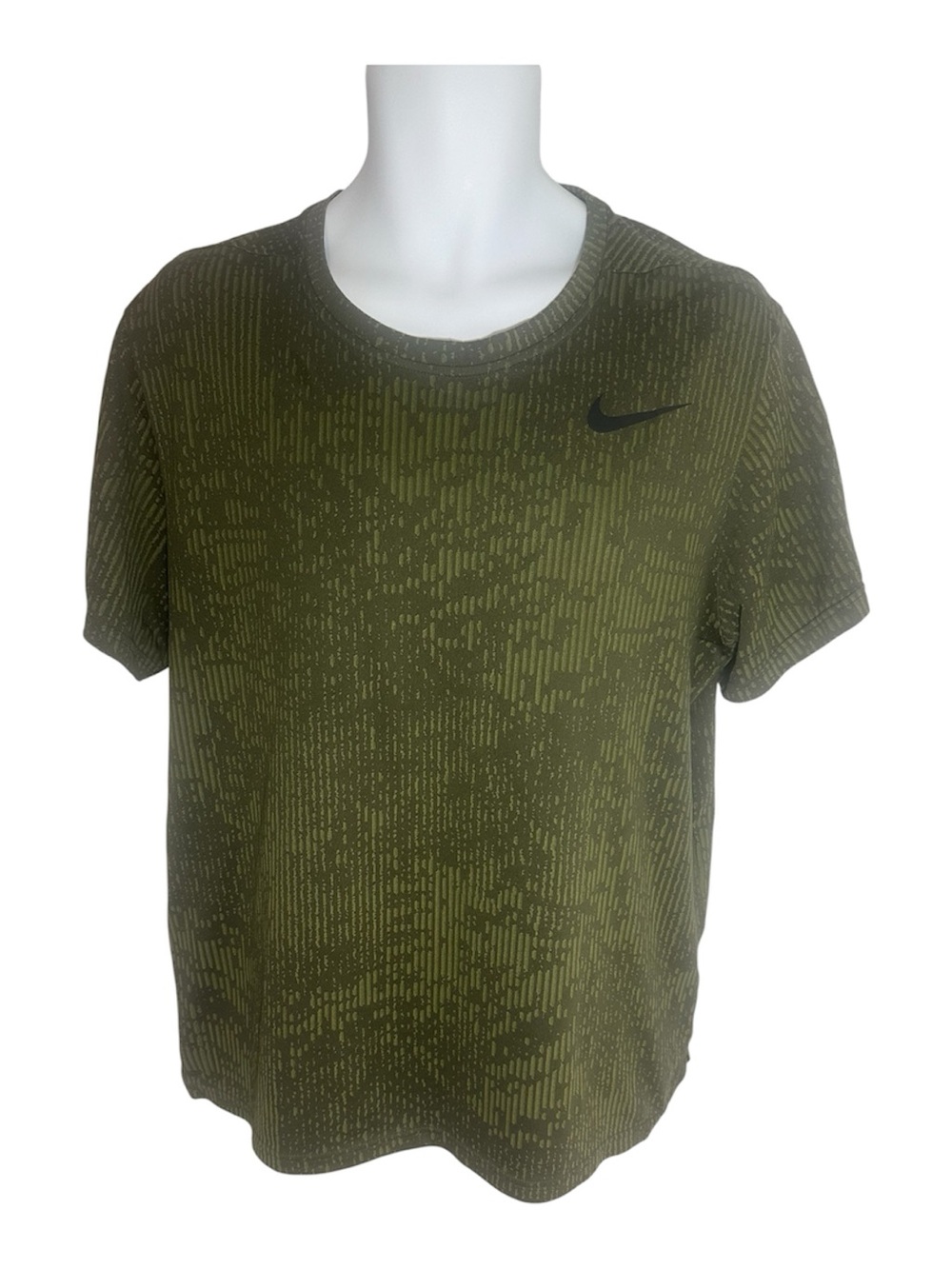 Nike Dri-Fit Standard Fit Olive Green Patterned Tee Shirt Men’s Size Large